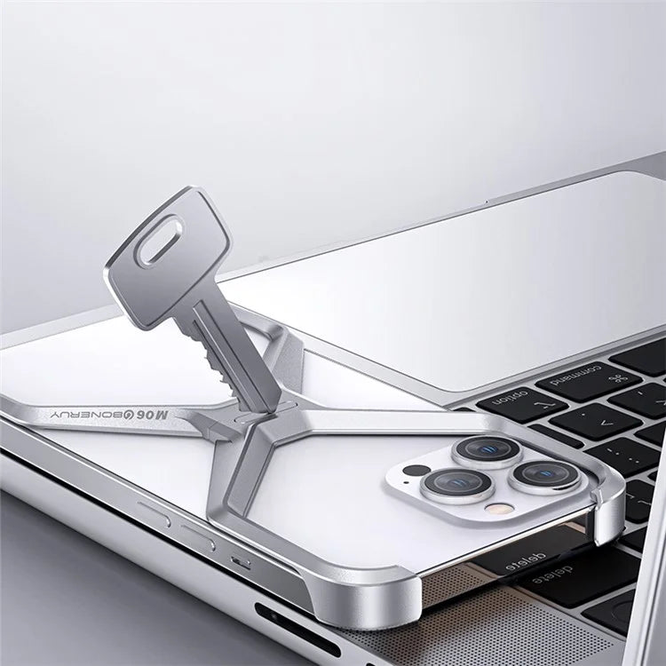 For iPhone 14 Pro Frameless Case X-Shape Minimalist Aluminium Alloy Slim Bumper Case