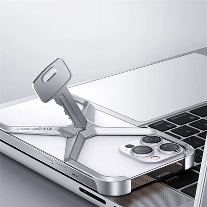 For iPhone 14 Pro Frameless Case X-Shape Minimalist Aluminium Alloy Slim Bumper Case