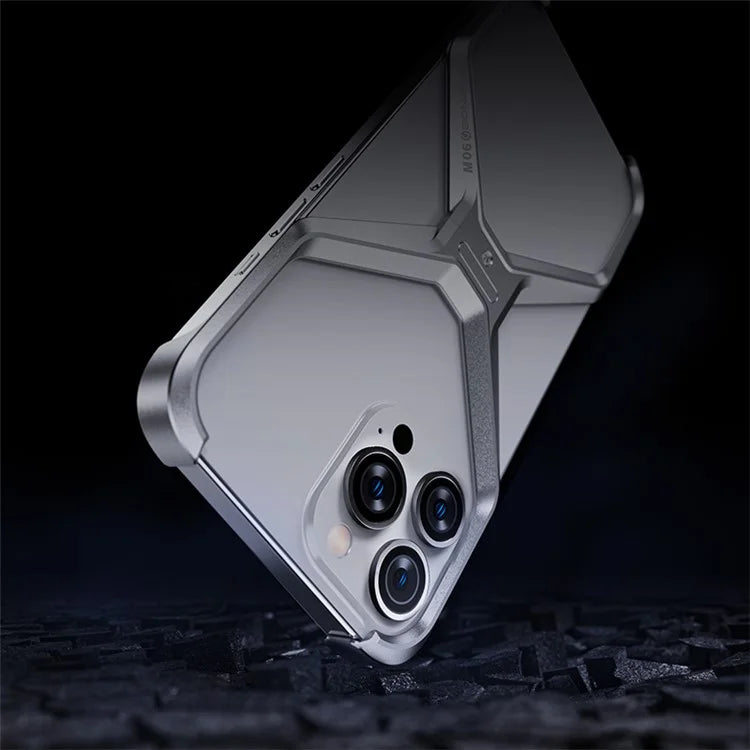 For iPhone 14 Pro Frameless Case X-Shape Minimalist Aluminium Alloy Slim Bumper Case