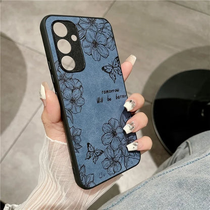 For Samsung Galaxy A34 5G Case Flower Pattern PU+PC+TPU Retro Phone Cover