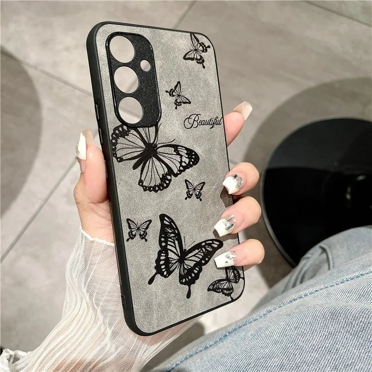 For Samsung Galaxy A34 5G Case Flower Pattern PU+PC+TPU Retro Phone Cover