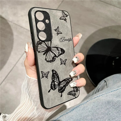 For Samsung Galaxy A34 5G Case Flower Pattern PU+PC+TPU Retro Phone Cover