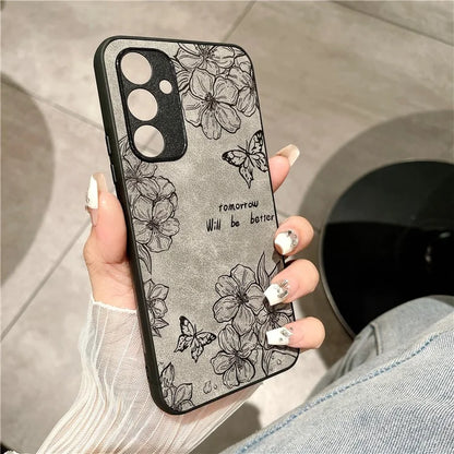 For Samsung Galaxy A34 5G Case Flower Pattern PU+PC+TPU Retro Phone Cover