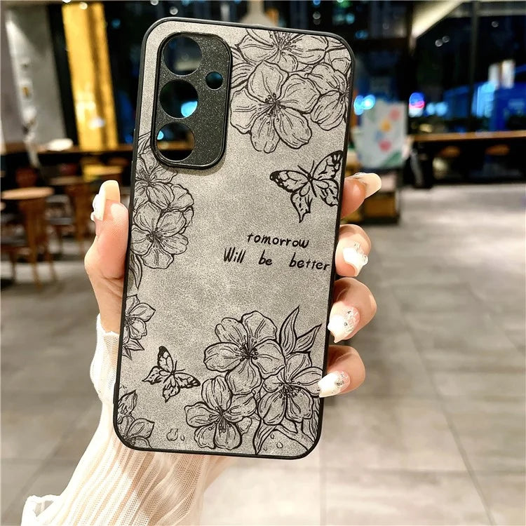 For Samsung Galaxy A34 5G Case Flower Pattern PU+PC+TPU Retro Phone Cover