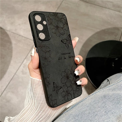For Samsung Galaxy A34 5G Case Flower Pattern PU+PC+TPU Retro Phone Cover