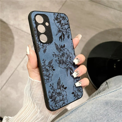 For Samsung Galaxy A34 5G Case Flower Pattern PU+PC+TPU Retro Phone Cover