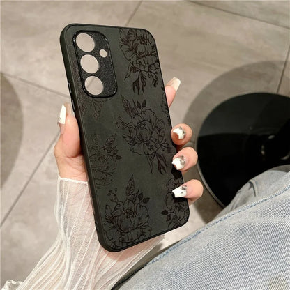 For Samsung Galaxy A34 5G Case Flower Pattern PU+PC+TPU Retro Phone Cover