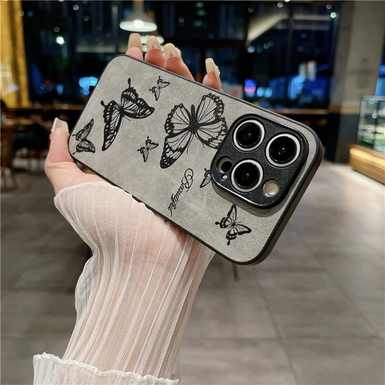 For iPhone 15 Pro Max Case Retro PU Leather Coating Flower Pattern Phone Cover