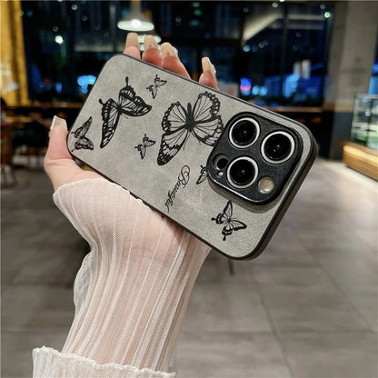 For iPhone 15 Pro Max Case Retro PU Leather Coating Flower Pattern Phone Cover