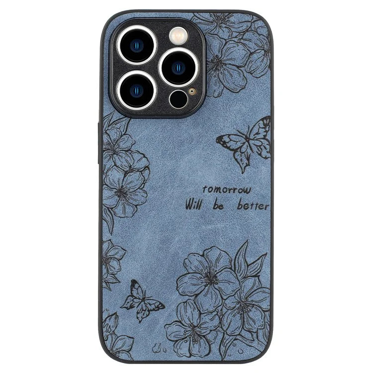 For iPhone 15 Pro Max Case Retro PU Leather Coating Flower Pattern Phone Cover