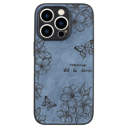 For iPhone 15 Pro Max Case Retro PU Leather Coating Flower Pattern Phone Cover