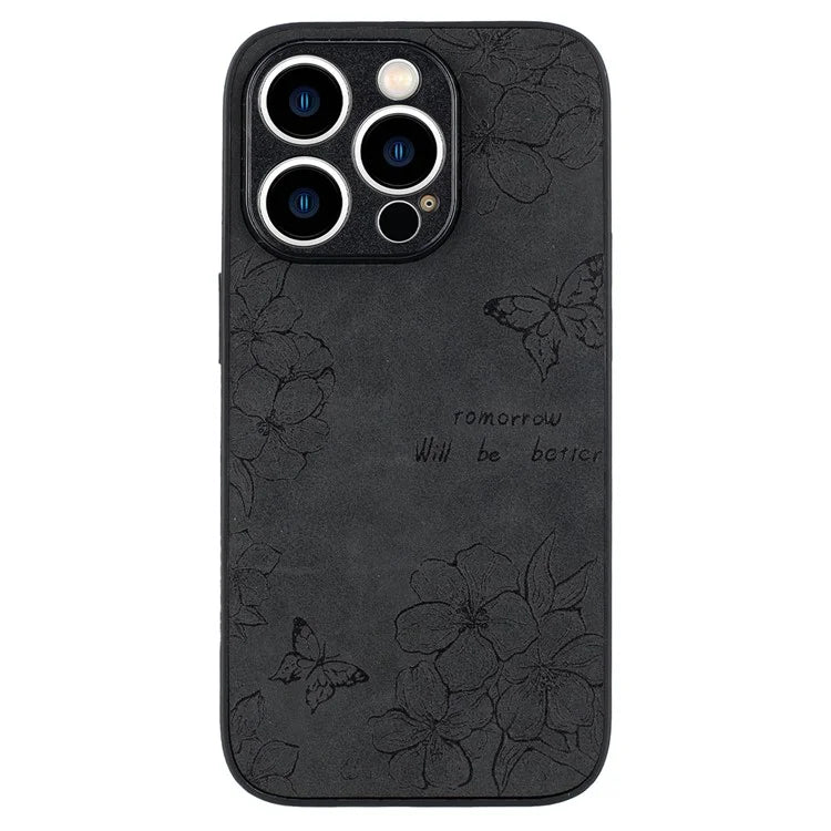 For iPhone 15 Pro Max Case Retro PU Leather Coating Flower Pattern Phone Cover