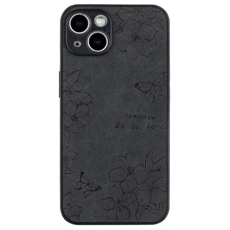 For iPhone 13 Floral Phone Case PU Leather Coated PC+TPU Retro Back Cover