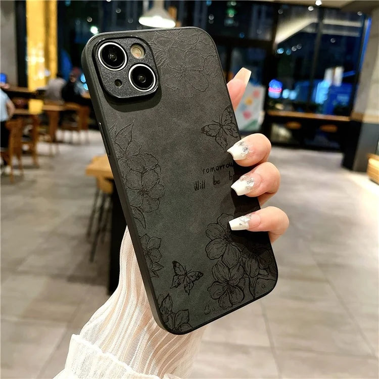 For iPhone 13 Floral Phone Case PU Leather Coated PC+TPU Retro Back Cover