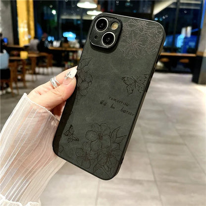 For iPhone 13 Floral Phone Case PU Leather Coated PC+TPU Retro Back Cover
