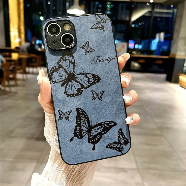 For iPhone 14 Plus Retro Back Case PU Leather Drop-Proof Phone Cover