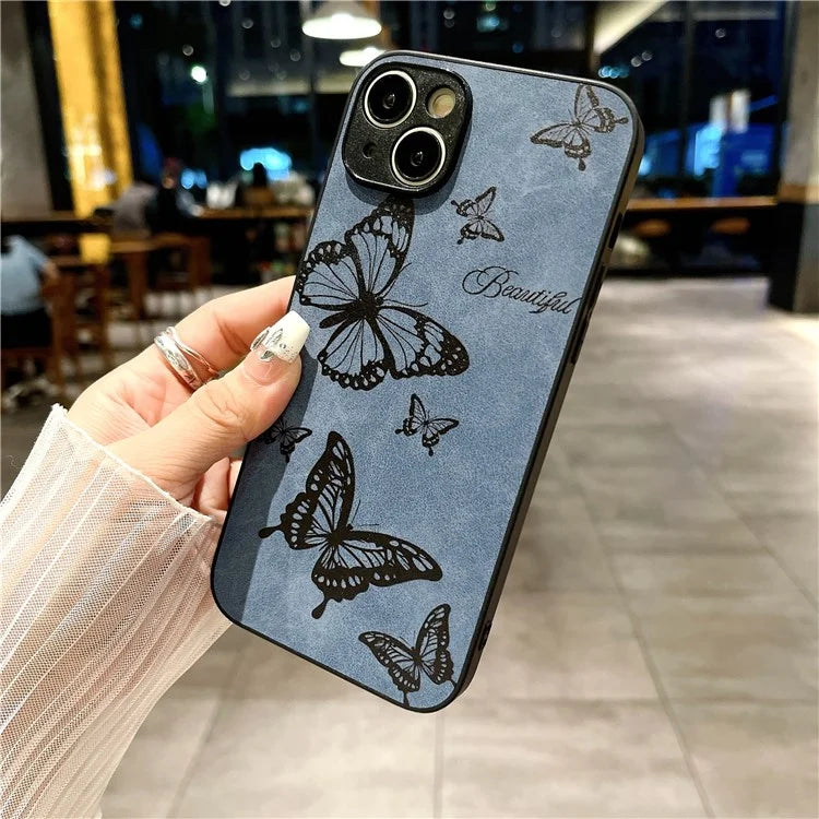 For iPhone 14 Plus Retro Back Case PU Leather Drop-Proof Phone Cover