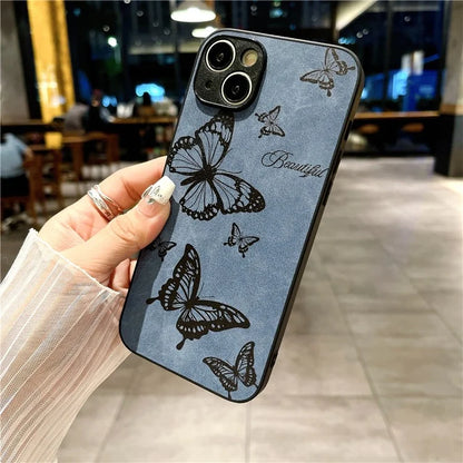 For iPhone 14 Plus Retro Back Case PU Leather Drop-Proof Phone Cover