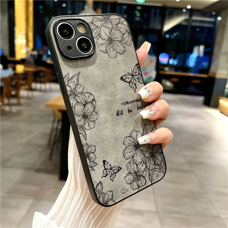 For iPhone 14 Plus Retro Back Case PU Leather Drop-Proof Phone Cover