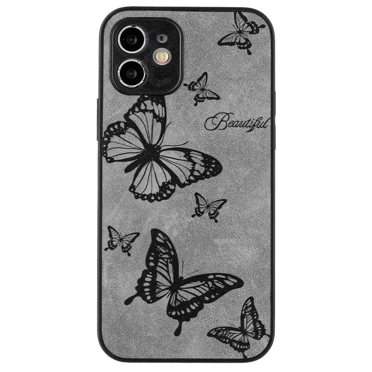 For iPhone 12 Butterfly Pattern Phone Case PU Leather+PC+TPU Cell Phone Cover