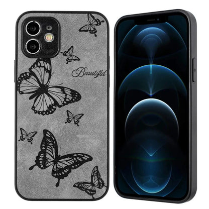 For iPhone 12 Butterfly Pattern Phone Case PU Leather+PC+TPU Cell Phone Cover