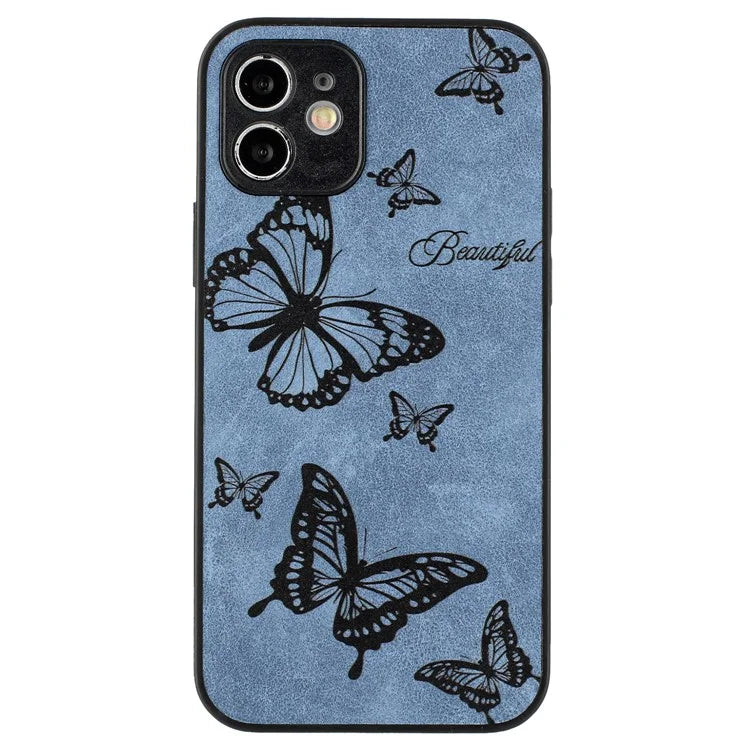 For iPhone 12 Butterfly Pattern Phone Case PU Leather+PC+TPU Cell Phone Cover
