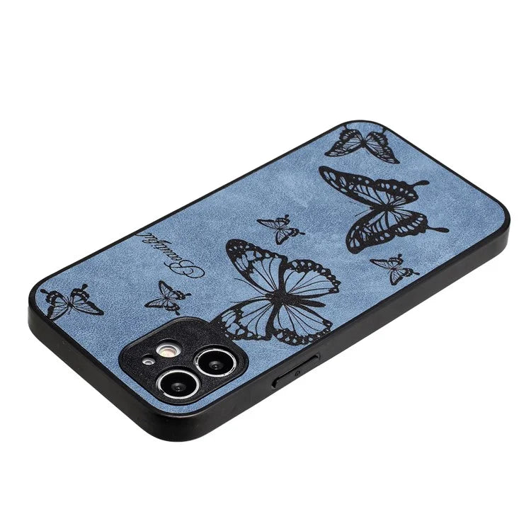 For iPhone 12 Butterfly Pattern Phone Case PU Leather+PC+TPU Cell Phone Cover