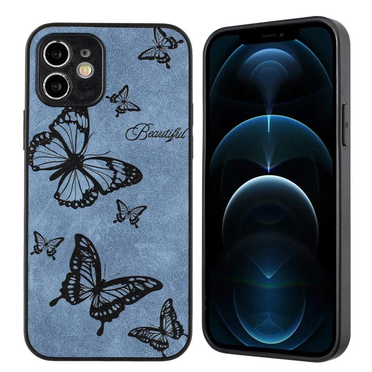For iPhone 12 Butterfly Pattern Phone Case PU Leather+PC+TPU Cell Phone Cover