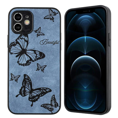 For iPhone 12 Butterfly Pattern Phone Case PU Leather+PC+TPU Cell Phone Cover