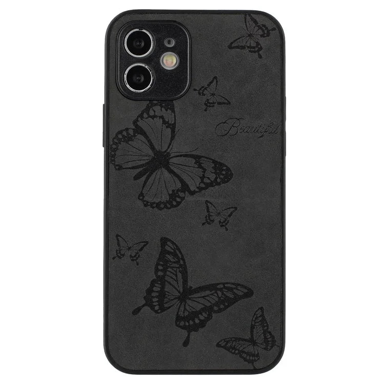 For iPhone 12 Butterfly Pattern Phone Case PU Leather+PC+TPU Cell Phone Cover