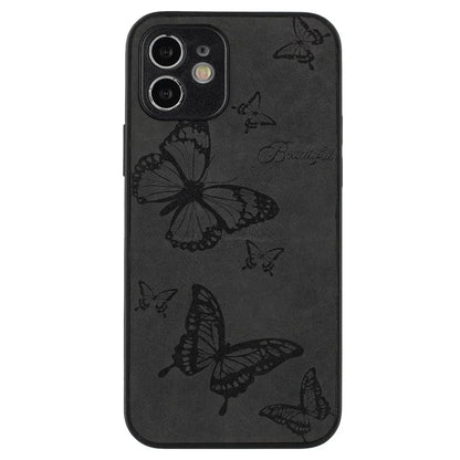 For iPhone 12 Butterfly Pattern Phone Case PU Leather+PC+TPU Cell Phone Cover