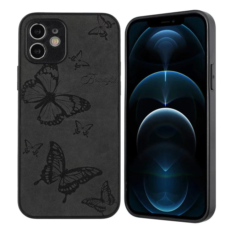 For iPhone 12 Butterfly Pattern Phone Case PU Leather+PC+TPU Cell Phone Cover