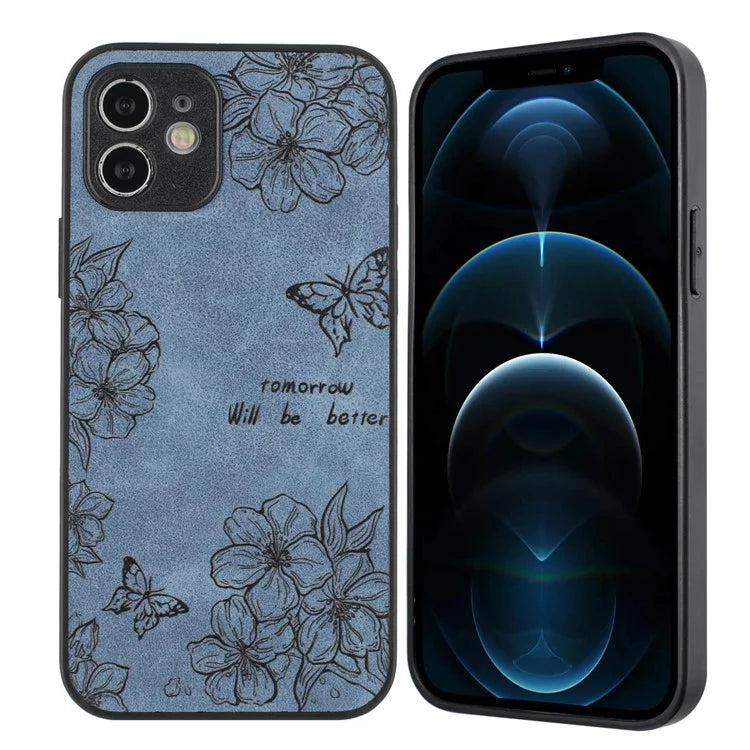 For iPhone 12 Butterfly Pattern Phone Case PU Leather+PC+TPU Cell Phone Cover
