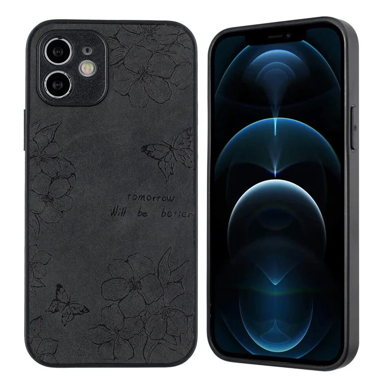 For iPhone 12 Butterfly Pattern Phone Case PU Leather+PC+TPU Cell Phone Cover