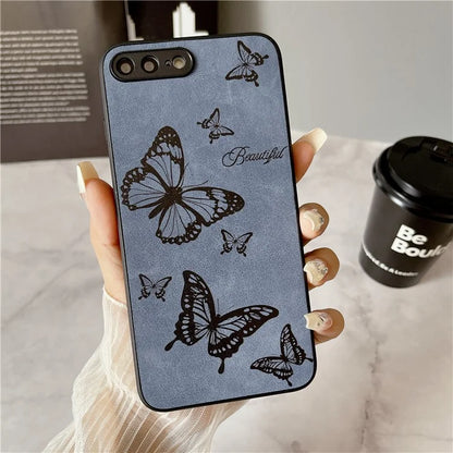 Floral Phone Case for iPhone 7 Plus / 8 Plus PU Leather Coated PC+TPU Cover