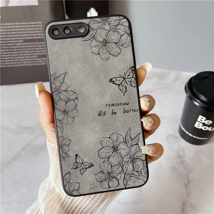 Floral Phone Case for iPhone 7 Plus / 8 Plus PU Leather Coated PC+TPU Cover