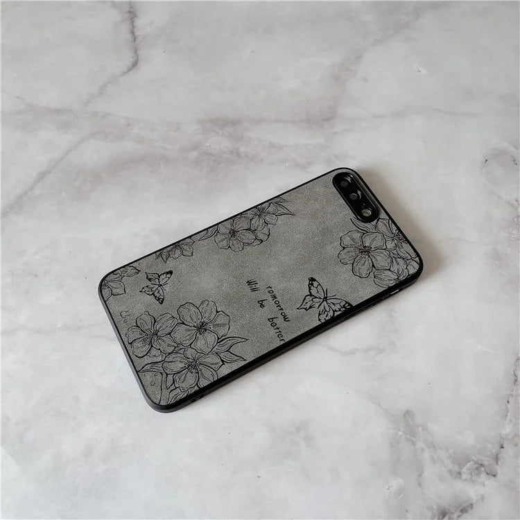 Floral Phone Case for iPhone 7 Plus / 8 Plus PU Leather Coated PC+TPU Cover