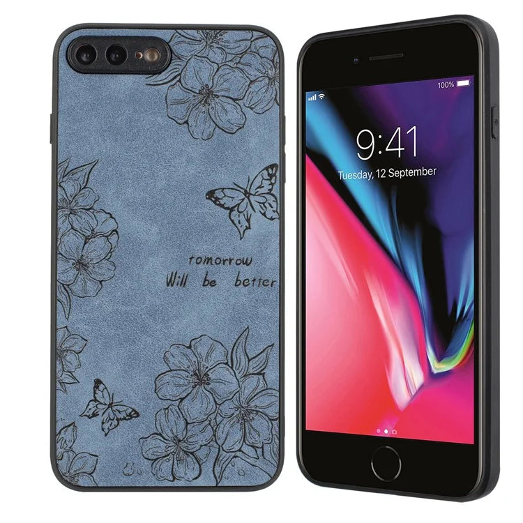 Floral Phone Case for iPhone 7 Plus / 8 Plus PU Leather Coated PC+TPU Cover