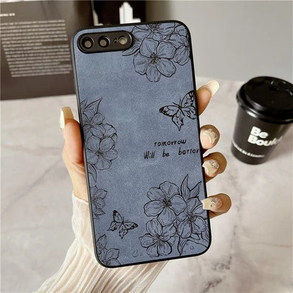 Floral Phone Case for iPhone 7 Plus / 8 Plus PU Leather Coated PC+TPU Cover