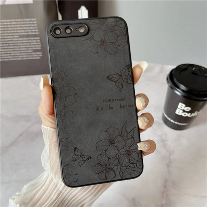 Floral Phone Case for iPhone 7 Plus / 8 Plus PU Leather Coated PC+TPU Cover
