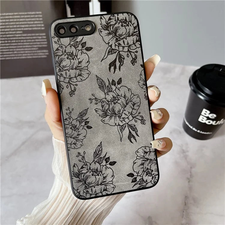 Floral Phone Case for iPhone 7 Plus / 8 Plus PU Leather Coated PC+TPU Cover