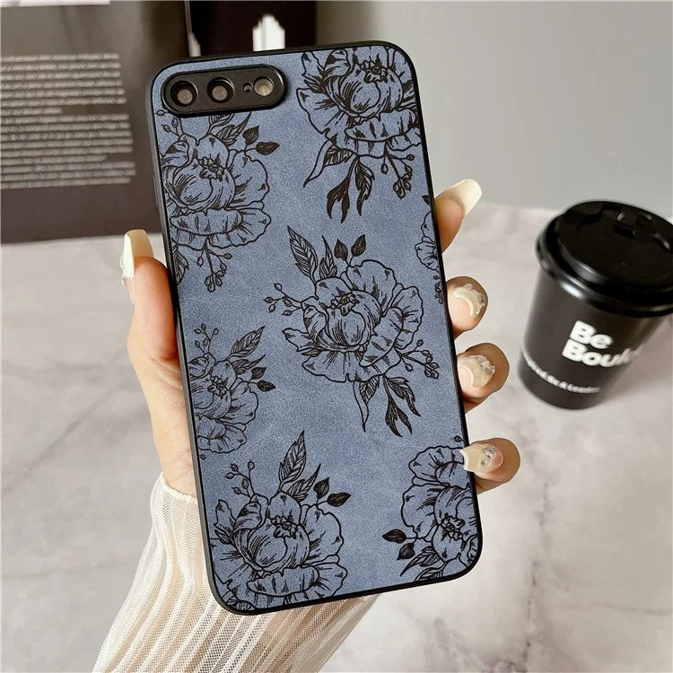 Floral Phone Case for iPhone 7 Plus / 8 Plus PU Leather Coated PC+TPU Cover