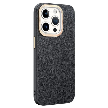For iPhone 14 Pro Max Cover PU Leather+TPU Shockproof Phone Case with Metal Lens Frame