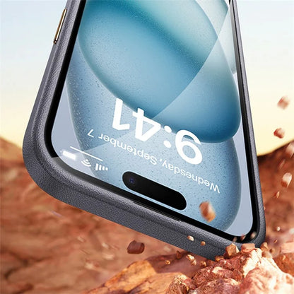 For iPhone 14 Pro Max Cover PU Leather+TPU Shockproof Phone Case with Metal Lens Frame