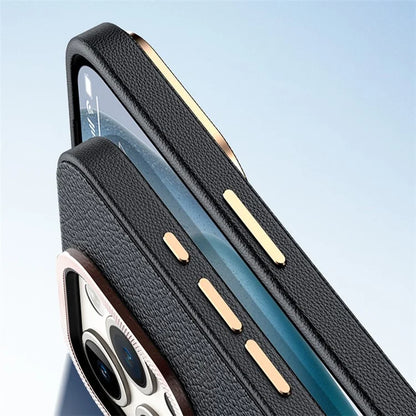 For iPhone 14 Pro Max Cover PU Leather+TPU Shockproof Phone Case with Metal Lens Frame