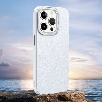 For iPhone 14 Pro Max Cover PU Leather+TPU Shockproof Phone Case with Metal Lens Frame