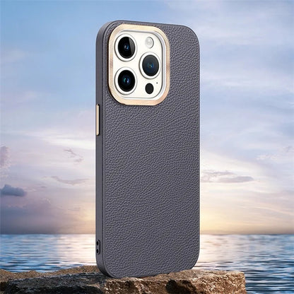 For iPhone 14 Pro Max Cover PU Leather+TPU Shockproof Phone Case with Metal Lens Frame
