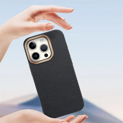 For iPhone 14 Pro Max Cover PU Leather+TPU Shockproof Phone Case with Metal Lens Frame