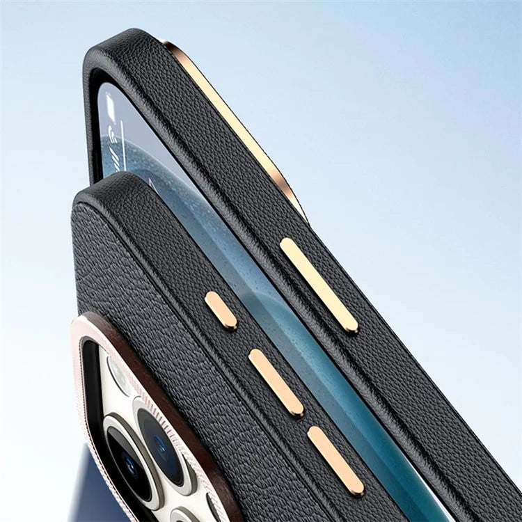 For iPhone 14 Pro Max Cover PU Leather+TPU Shockproof Phone Case with Metal Lens Frame