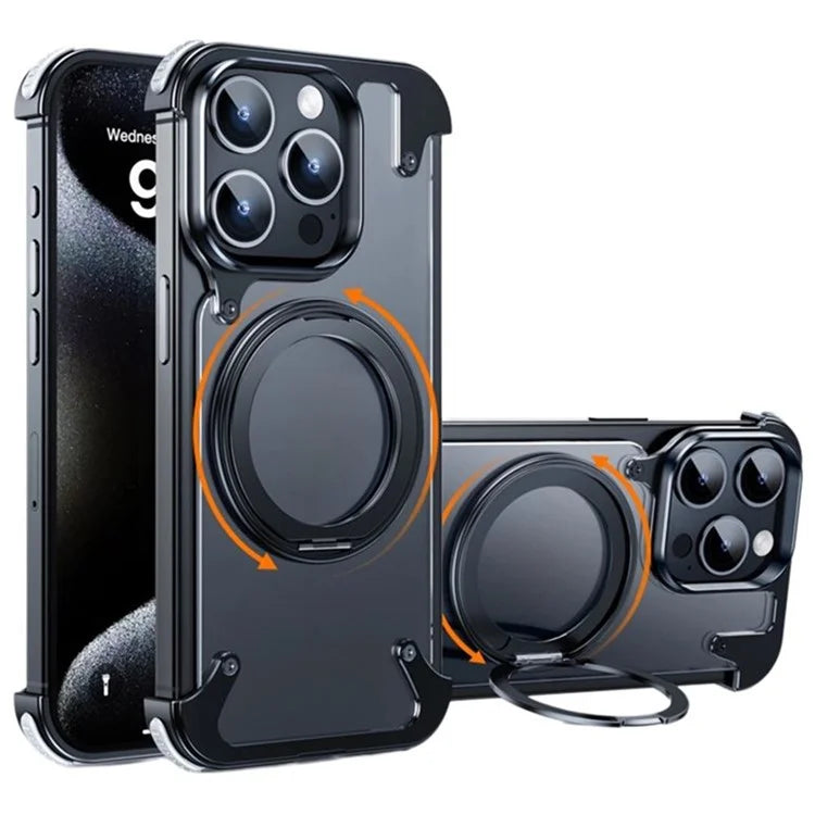For iPhone 15 Pro Magnetic Phone Case Ring Holder Kickstand Frameless Matte PC Cover